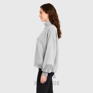 Sudadera Oversize de Cuello Alto para Mujer, Color Liso, Tejida, Manga Corta, Ropa de Invierno, Ajuste Regular, Diseño de Hombros Caídos, 100% Algodón - Product Image 2