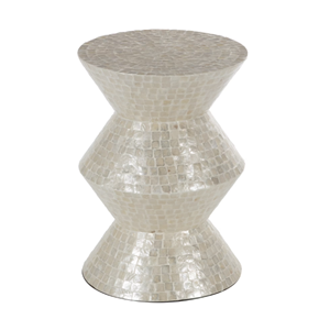 Mesa Artesanal Blanca de Capiz con Diseño de Tambor de Múltiples Niveles, Incrustaciones de Madreperla, Mueble para Sala de Estar, Fabricante Vietnamita - Product Image 1