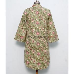 Robe midi décontractée d'été à imprimé floral 100 % coton pur, coupe droite, style bohème, sexy, manches longues évasées, imprimée à la main, col en V, pour soirée - Product Image 6