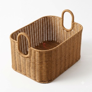 Cesta Rectangular de Mimbre Sintético con Asas, Diseño Moderno con Patrón Ondulado, Organizador Multifuncional para Baño - Product Image 1