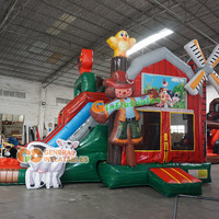Château gonflable commercial à thème ferme, combiné humide/sec, avec toboggan, grand château gonflable pour location de fêtes d'enfants