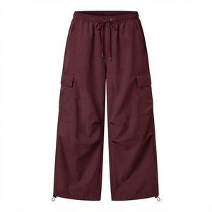 Pantalones Parachute Grises para Mujer, Cintura Media con Cordón Ajustable, Corte Holgado, Largura al Tobillo, Color Sólido, Estilo Casual, Tejido - Product Image 4