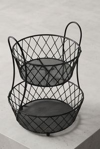 Panier de rangement à fruits en fil métallique noir à deux niveaux, support organisateur de comptoir de cuisine à 2 couches - Product Image 5