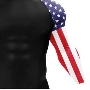 Camiseta de Compresión Personalizada para Hombre, Negra, con Bandera Americana, Manga Corta, Cuello Redondo, Ajustada, para Gimnasio, Entrenamiento, Deporte, Capa Base Deportiva - Product Image 6