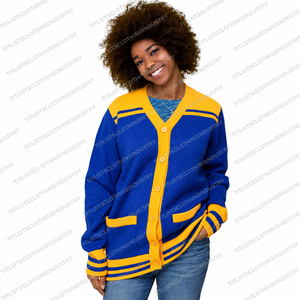 Pulls à col en V de haute qualité très demandés pour les sororités, les fraternités, les écoles, les collèges, les universités, avec logos, cardigans tricotés - Product Image 1