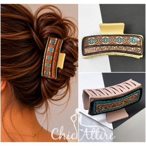 Factory Wholesale Classic Hand <b>Tooled</b> Genuine Leather Large Luxury Hair Accessories Women's Hair Claw <b>Clip</b> Girls for Long Hair - Product Image 1