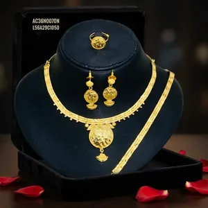 Elegante Juego de Joyería Africana para Mujer en Latón Chapado en Oro, Collar con Colgante Clásico, Aretes, Cadena de Caja para Boda - Product Image 4