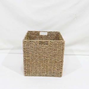 Hot Selling Seagrass Cube Storage Basket Foldable Closet Organizer <b>Bin</b> with Built in Handles - Product Image 6