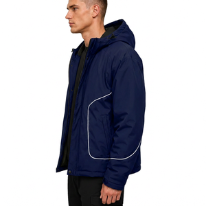 <b>Men's</b> Custom Fashion Waterproof Padded Puffer Jacket Warm Autumn Winter Streetwear Hooded Collar Front Logo Reflective Piping - Product Image 4