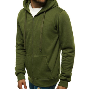 Sudadera con capucha para hombre, color verde oliva, con cremallera, corte regular, forro polar de algodón, informal, con bolsillo frontal - Product Image 2