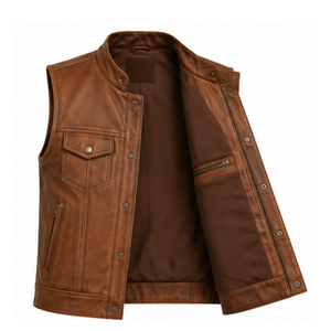 Gilet de moto professionnel en cuir pleine fleur respirant pour l'hiver, marron, taille standard internationale, vente en gros - Product Image 6