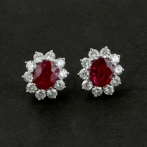 ต่างหูรูปไข่ประดับทับทิมธรรมชาติและเพชร 2.20 กะรัต ทองคำขาว 14k - Product Image 3