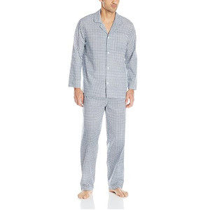 Ensemble de pyjama pour homme à rayures fines bleu poudré, en coton lisse, manches longues, respirant, confortable, vente en gros de vêtements de nuit pour homme - Product Image 1