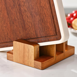 Support de rangement en bois d'acacia à 4 fentes pour planches à découper, couvercles et plateaux, pour comptoir, fabriqué au Vietnam - Product Image 4