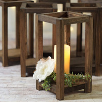 Lámpara de Mesa LANJO de Madera Maciza Marrón Hecha a Mano para Bodas, San Valentín, Acción de Gracias, Centro de Mesa Retro Estilo Granja con Forma de Columna para el Hogar