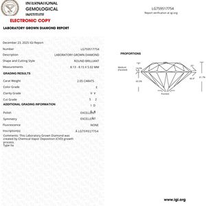 Diamant de laboratoire de 2,05 carats, taille ronde, couleur E, pureté VVS2, certifié IGI - Product Image 3