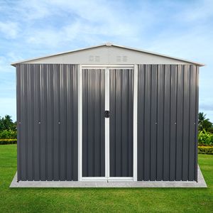 หลังคา10FTx8FT เอเพ็กซ์หน้าต่างอลูมิเนียมสีเทากรอบโลหะป้องกันการกัดกร่อนเครื่องมืออเนกประสงค์บ้านพร้อมประตูล็อคได้โรงเก็บของในสวน - Product Image 2