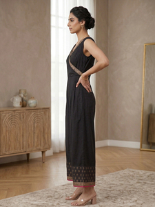 Combinaison ethnique noire en rayonne, décontractée, confortable, élégante, pour tous les jours, tenue ethnique une pièce pour femmes - Product Image 5
