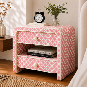 Modern Blue Geometric Resin Bone Inlay Nightstand With Drawers & <b>Shelf</b> Cabinet <b>Bedside</b> End Table For Bedroom Hotel Home Decor - Product Image 3