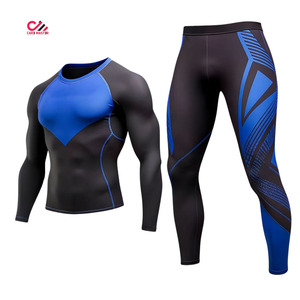 Conjunto de compresión de manga larga de color personalizado, cuello redondo, de secado rápido, de spandex y poliéster, top de manga larga y pantalones, kit sólido para todas las estaciones - Product Image 2