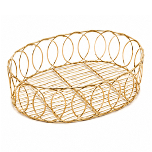 Gold Wire Fruit <b>Basket</b> with Wooden Rim Decorative Metal Food <b>Storage</b> Bowl for Kitchen Countertop Table Centerpiece Bowl - Product Image 6