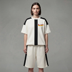 OEM/ODM 100% Custom embroidered logo Summer casual wear Top & Short <b>Set</b> for Women Loose Fit 2 tone ladies 2 Piece <b>Set</b> - Product Image 1