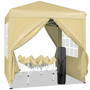 Tenda Pieghevole ad Angolo Retto Colore Kaki 6.5X6.5FT, Pratica e Impermeabile con Due Porte e Due Finestre per Campeggio e Avventure all'Aperto - Product Image 2