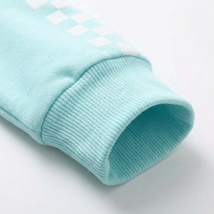 Sudadera Corta Azul Claro para Mujer, Diseño de Manga a Cuadros, Estilo Casual para Primavera, 100% Algodón Tejido - Product Image 5
