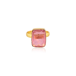 Pink Tourmaline Hydro <b>Ring</b> Gold Plated Brass Handmade <b>Adjustable</b> Gemstone <b>Ring</b> Fashion Jewelry for Women - Product Image 1
