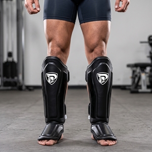 Dumela International Protège-tibias en cuir véritable noir unisexe, équipement de protection durable de 3 cm d'épaisseur pour la boxe et les arts martiaux - Product Image 3