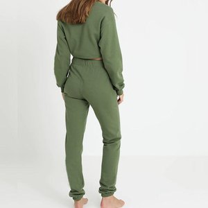 Pantalon de survêtement en molleton vert olive taille haute coupe droite avec taille élastique décontracté longueur intégrale pour femme – Collection Automne - Product Image 4