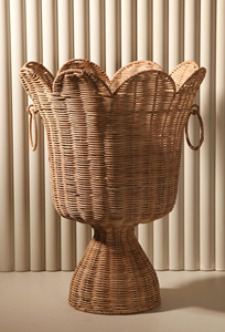 Panier sur pied en rotin tressé à la main avec bord festonné évasé, support décoratif pour plantes, pour la décoration de salon et de la maison - Product Image 3