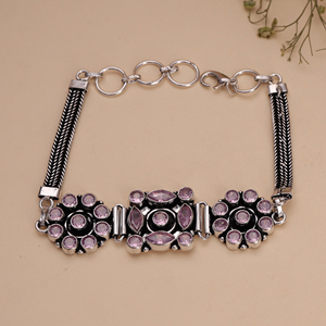 Bracelet ethnique en laiton plaqué argent antique oxydé avec perles et motif floral vintage rose pour femme, cadeau d'anniversaire - Product Image 2