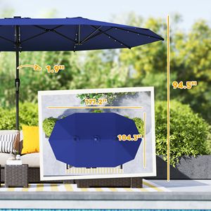 Sombrilla de Jardín Azul Marino de Doble Cara con Luces Solares LED, Sombrilla para Patio para Uso en Exteriores - Product Image 3