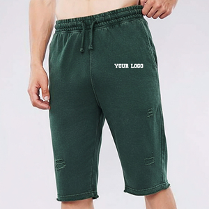 Shorts légers en coton 100% French Terry de haute qualité, effet délavé, pour homme, avec logo personnalisé imprimé à l'écran. - Product Image 4