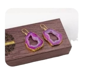 H.A. Boucles d'oreilles pendantes en pierre druzy naturelle scintillante de luxe, bijoux en pierre véritable unisexe - Product Image 2