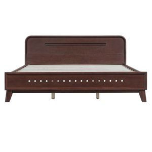Letto Matrimoniale in Legno Massello di Pino Noce Scuro, Design Stabile e Robusto, Non Richiede Rete a Doghe - Product Image 6