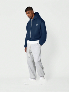 Vente en gros OEM : Sweats à capuche pour hommes, coupe courte et oversize, épais, avec fermeture éclair, logo personnalisé, épaules tombantes, fermeture éclair double curseur, 100% coton molletonné, USA - Product Image 2