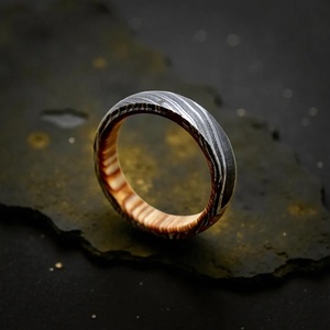 Hot Selling Handmade Wood Damascus Steel Ring for Men Women Wedding Band Fashion Party Ring Custom Latest Design OEM Supplier - Product Image 2
