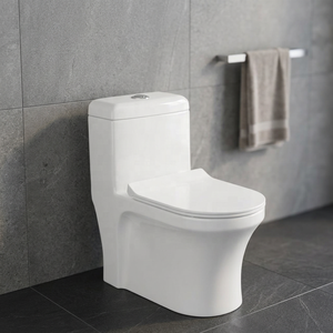 WC monobloc en céramique de style européen moderne, blanc brillant, à double chasse d'eau, pour salles de bain d'hôtel - Product Image 5