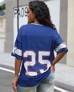 T-shirt pour femme en jersey maillé, col en V, manches courtes, style sportif, respirant, coupe ample, numéro 25, noir et blanc, imprimé logo - Product Image 5