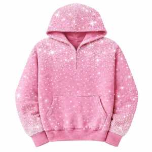 Sweat à capuche polaire brodé uni pour homme, style streetwear hiver, entièrement orné de strass, effet scintillant, personnalisable - Product Image 1