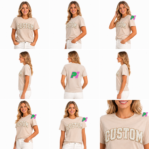 Camiseta de Mujer con Bordado Personalizado, Letras Griegas en Tela de Sarga, 100% Algodón, Tejido Suave con Bordado Personalizado - Product Image 5