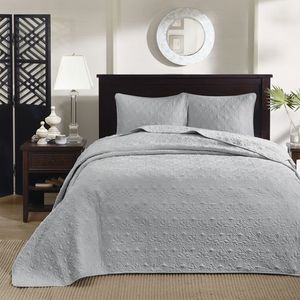 King Size Reversible <b>Grey</b> <b>Bedspread</b> Set Elegant Coverlets for Your Comfortable Sleep - Product Image 5