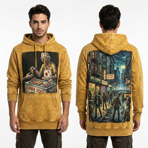 Custom Distressed <b>Black</b> Hoodie Men Streetwear Acid Wash Pullover Grim Reaper Skeleton Graphic Heavyweight Cotton <b>Fleece</b> Hoody - Product Image 2