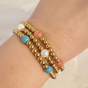 Bracciale Elastico con Perline Dorate e Pietre, Bracciali alla Moda a Catena e Maglie - Product Image 4