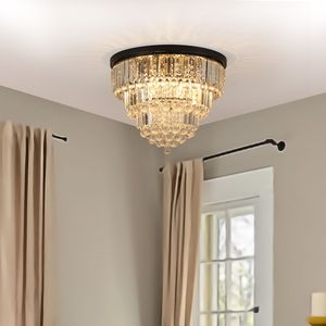Lampadario a soffitto di lusso da 20 pollici con cristalli, elegante a 6 luci, con finitura nera per soggiorno o sala da pranzo - Product Image 1