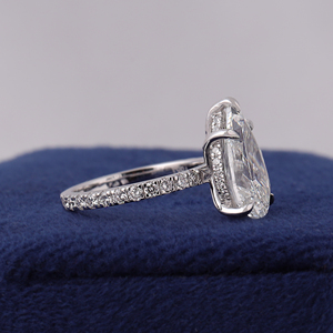 3 Carat Pear Cut Lab Grown Diamond <b>Ring</b> Pear Shaped Engagement <b>Ring</b> Hidden Halo <b>Ring</b> Minimalist <b>Ring</b> 14K Gold <b>Thin</b> Daint <b>Ring</b> - Product Image 3