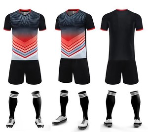 Ensemble de maillot de football pour homme à col en V et manches courtes, couleur dégradée, polyester respirant, uniforme de football toutes saisons, coupe classique - Product Image 2