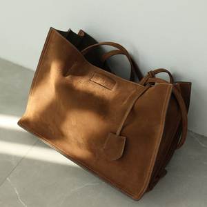 Classic Genuine Leather <b>Tote</b> Bag Women's Large Capacity Casual Handbag With Removable Strap For Daily Use - Product Image 6